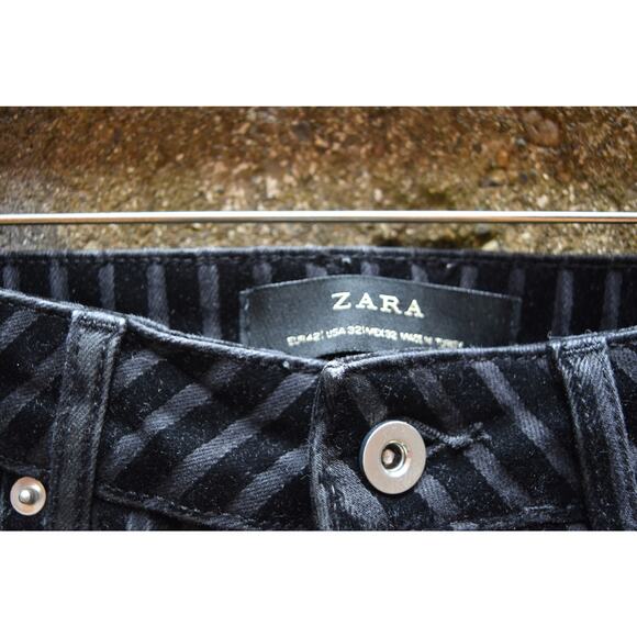 Zara Black Velvet Pinstripe Pants – Size 32 (Men's) – Slim Fit Corduroy - Picture 5 of 5